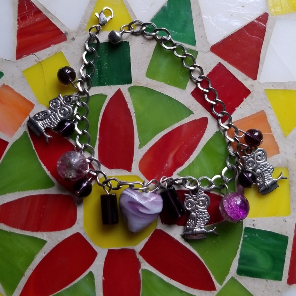 Silver owl charm bracelet